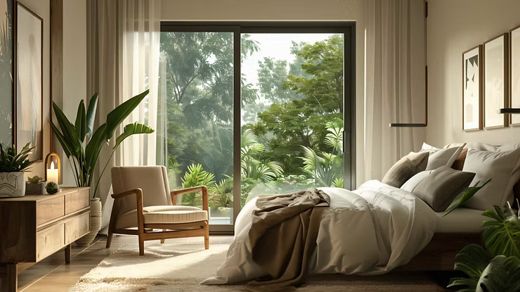 A-beautifully-decorated-organic-modern-bedroom-filled-with-sunlight-and-plants